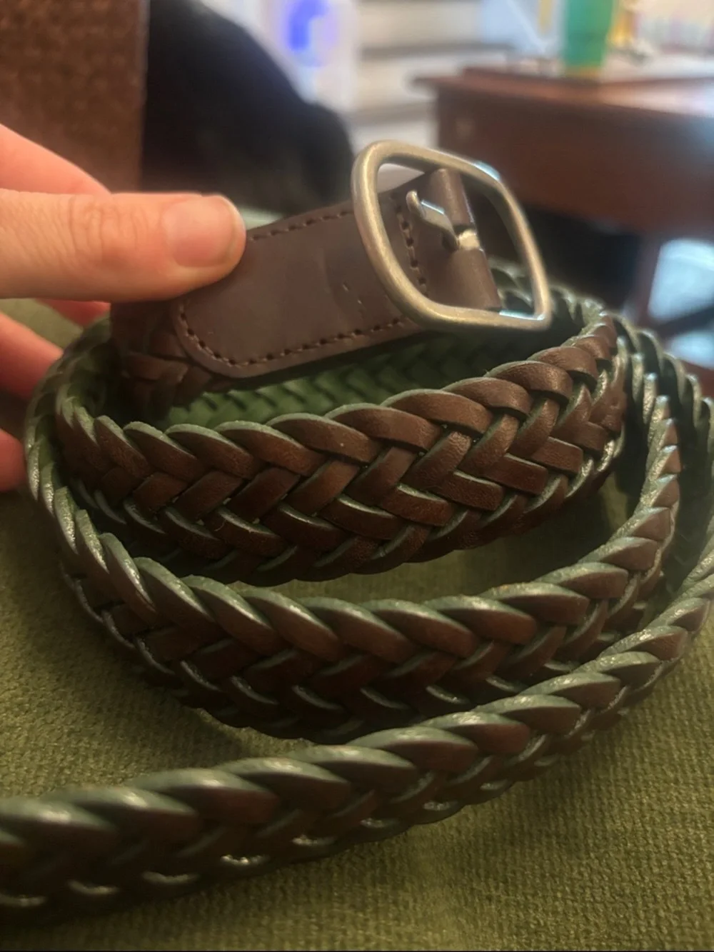 2 Lands' End Braided Leather Belt with solid brass/silver toned buckle